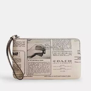 Coach Large Corner Zip Wristlet In Newspaper Print NWT